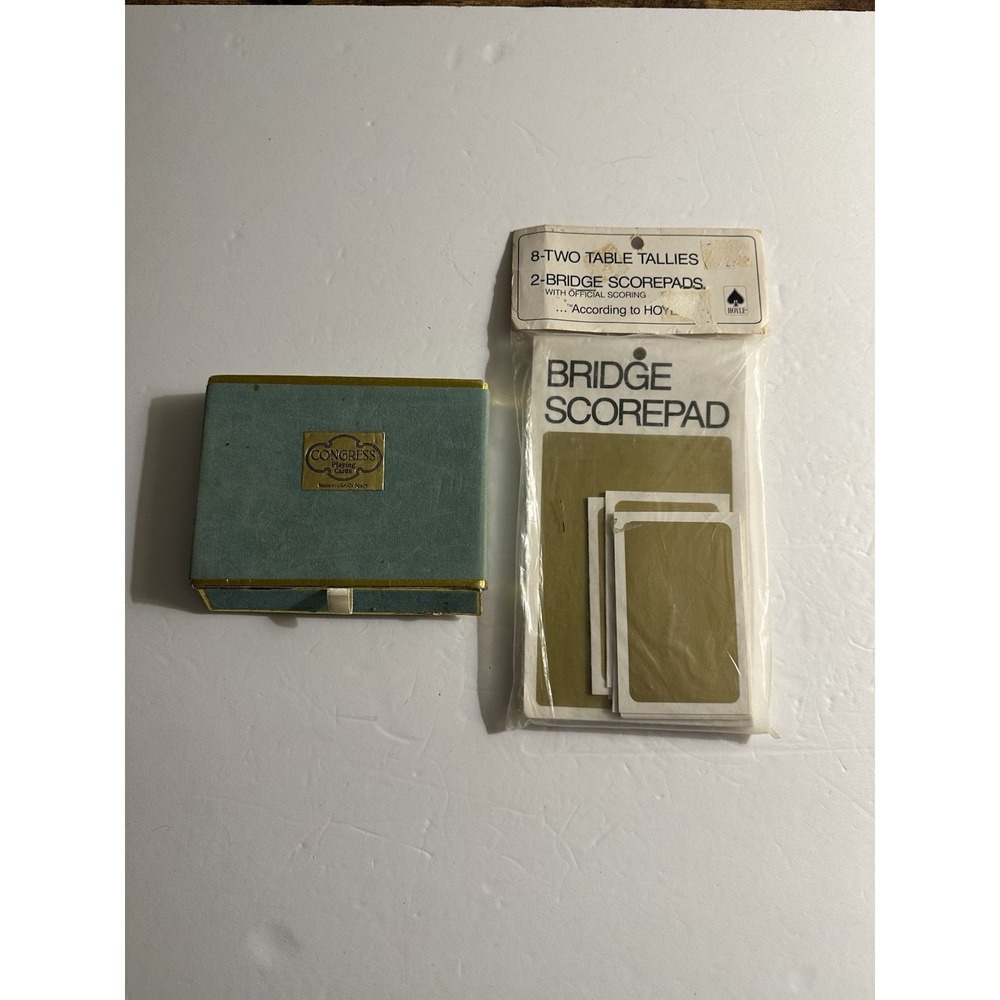 Vintage Congress Playing Cards Double Deck Iris Floral Case Bridge Score Pads